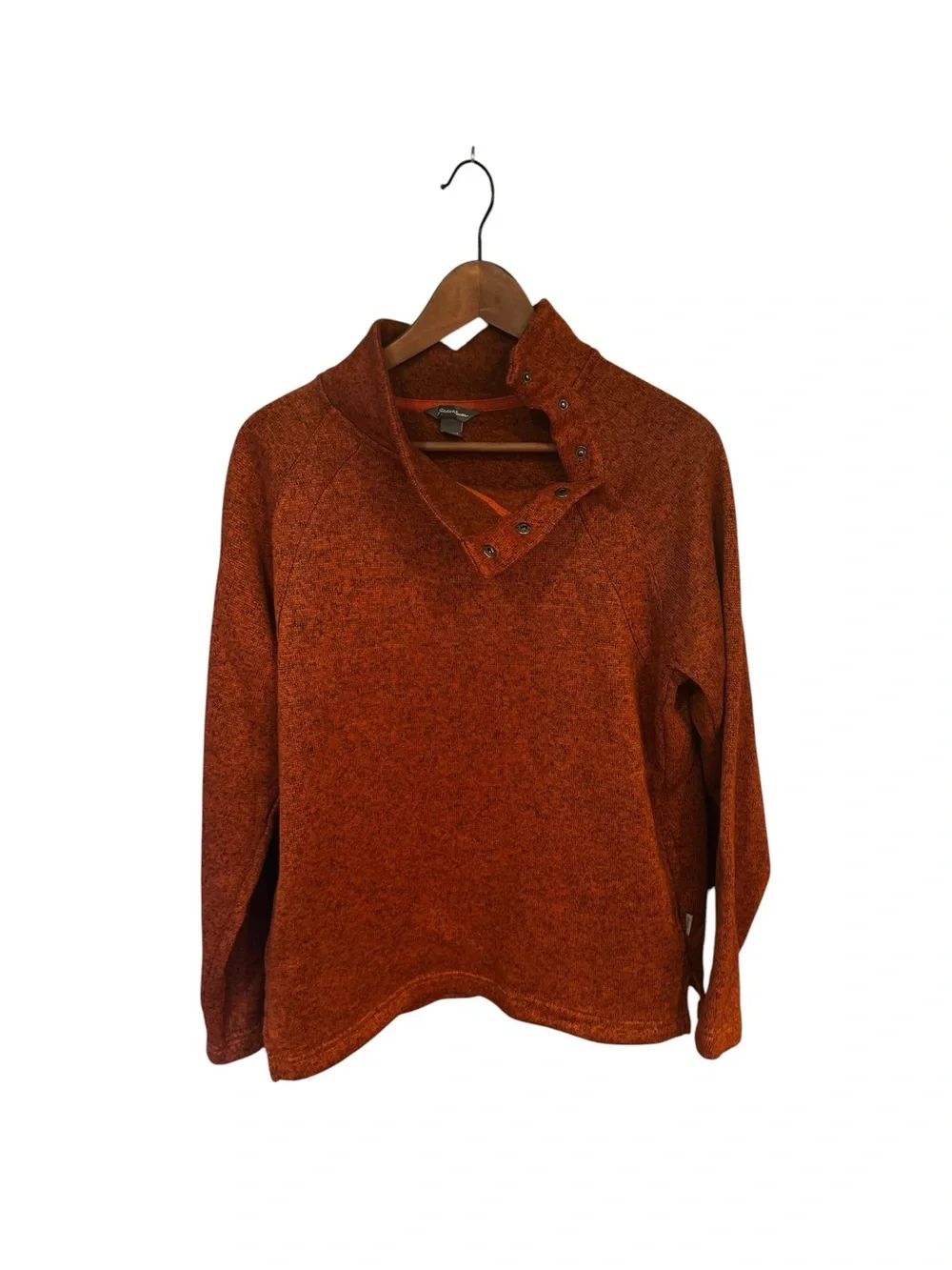 Eddie Bauer Women's Mock Neck Button-Shoulder Sweater in Rust